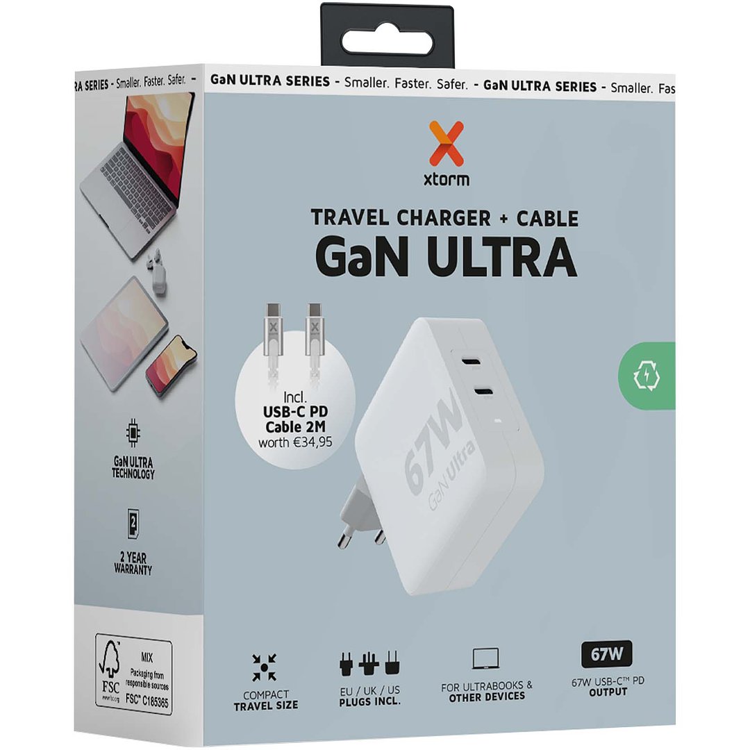 XVC2067 GaN Ultra 67 W Reiseladegerät mit 100 W USB-C PD-Kabel - Menelini