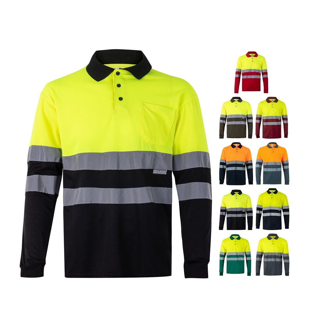 Zweifarbiges Poloshirt im Bird-Eye-Design (160g/m²) mit langen Ärmeln, aus Polyester (100%) Steivia