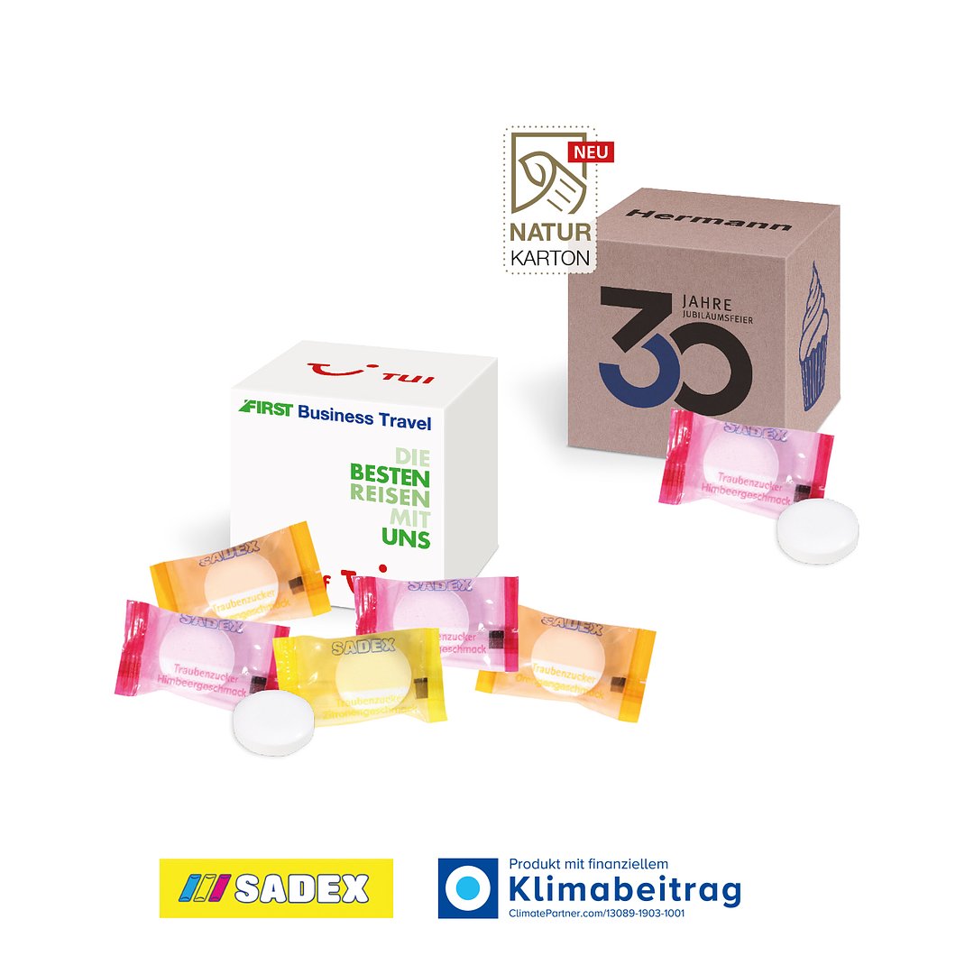 Werbewürfel mit süsser Füllung