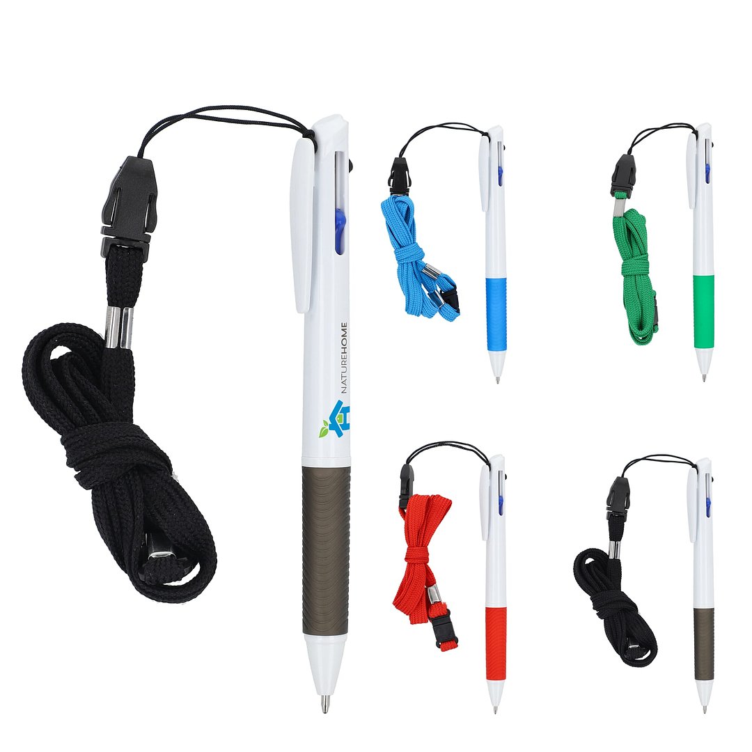 3-Farben-Stift mit Griffzone und Schlüsselband Helven