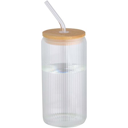 500 ml einwandiges Glas aus Borosilikatglas mit Bambusdeckel - Utzia