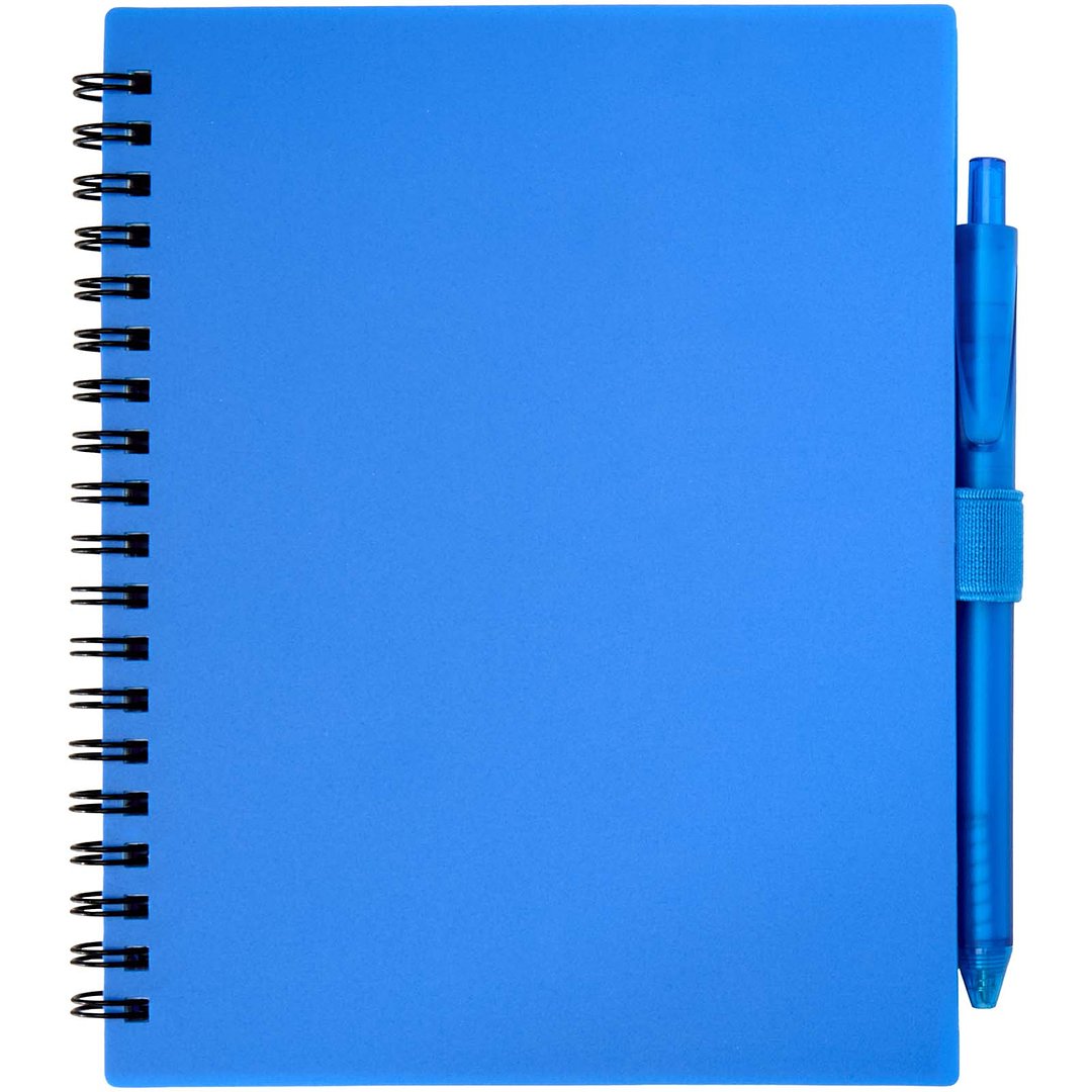 Softcover Notizbuch aus recyceltem Kunststoff mit Kugelschreiber (blaue Mine) - Merin