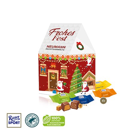 3D Präsent "Haus" mit Ritter SPORT Schokowürfel