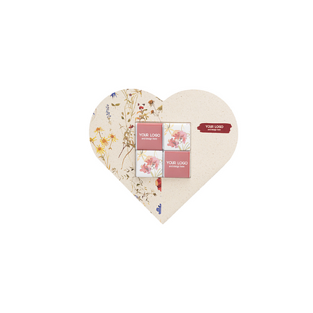 Quadratische Schokoladen im Herz-Umschlag – Mit deinem Logo