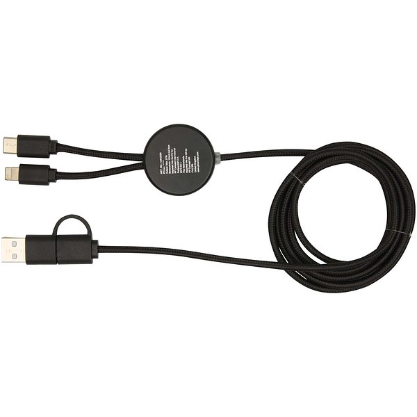 150 cm 5-in-1 Kabel aus recyceltem Kunststoff für Datenübertragung und 27W Schnellladung mit Bambusdetails - Aninan