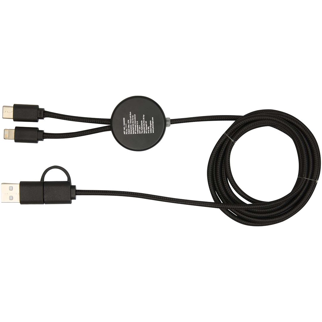 150 cm 5-in-1 Kabel aus recyceltem Kunststoff für Datenübertragung und 27W Schnellladung mit Bambusdetails - Aninan