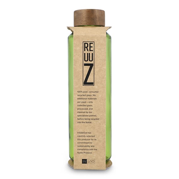 Recycelte Glaswasserflasche ReuuZ mit Holzverschluss 650 ml Frileel