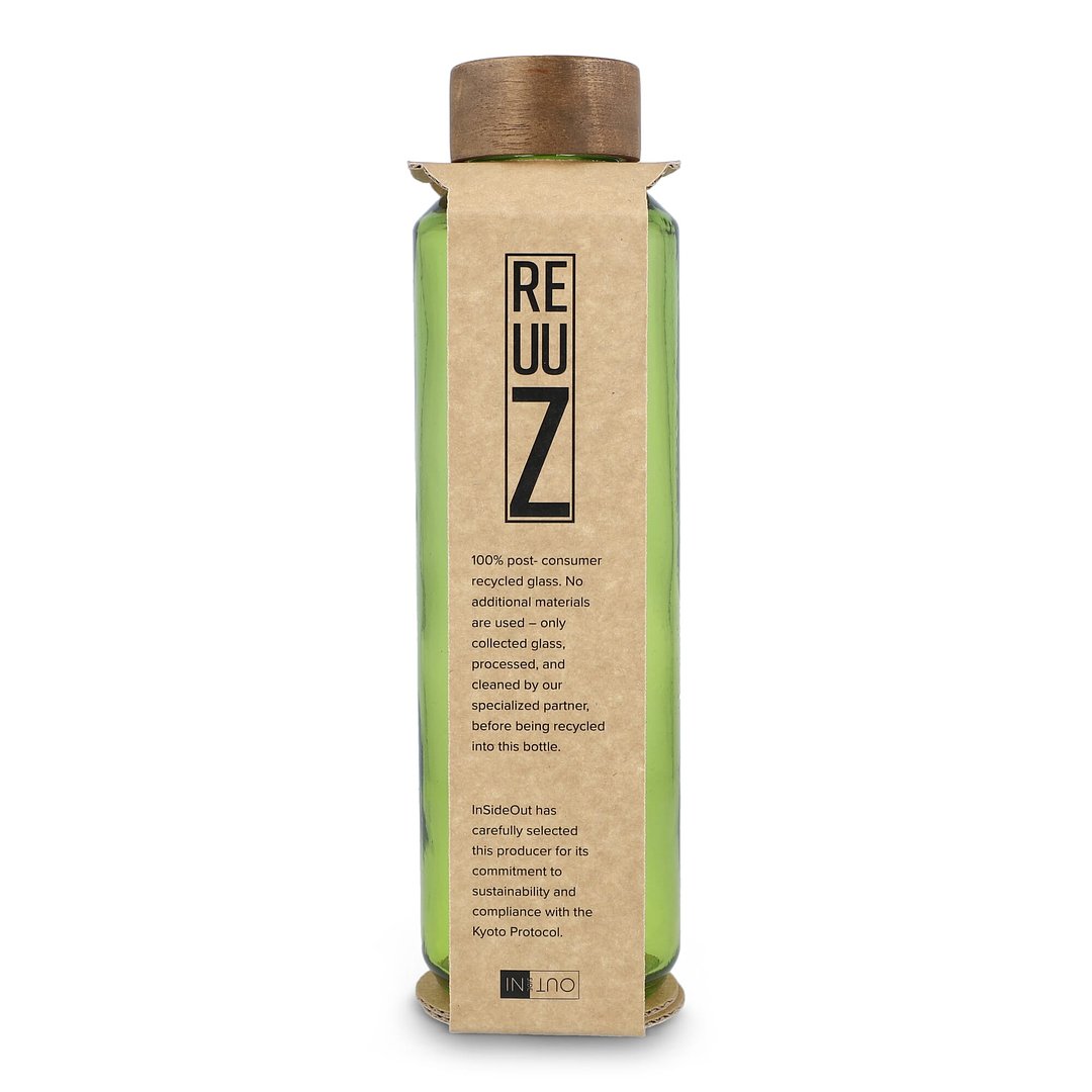 Recycelte Glaswasserflasche ReuuZ mit Holzverschluss 650 ml Frileel
