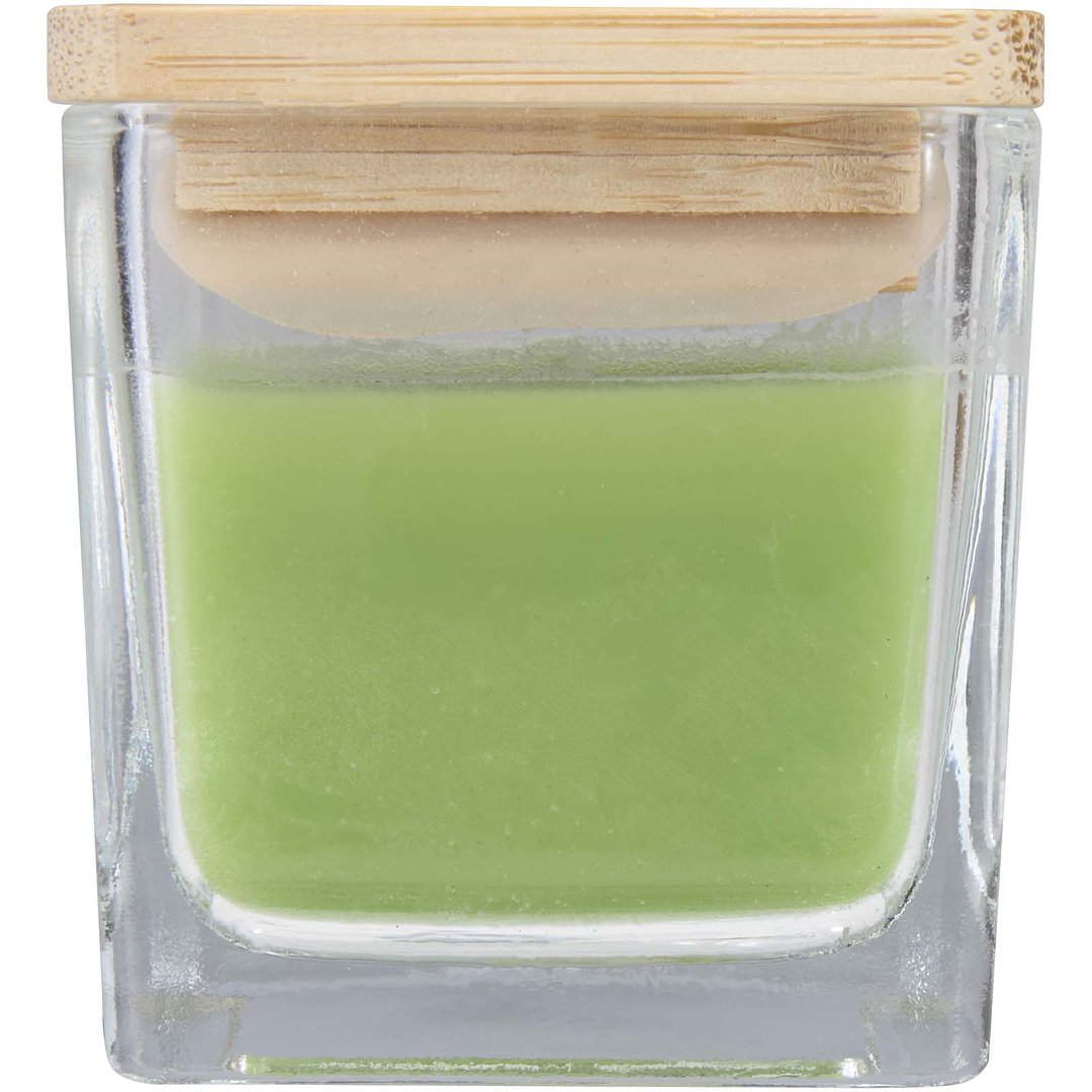 Quadratische Glaskerze mit Bambusdeckel - Badi