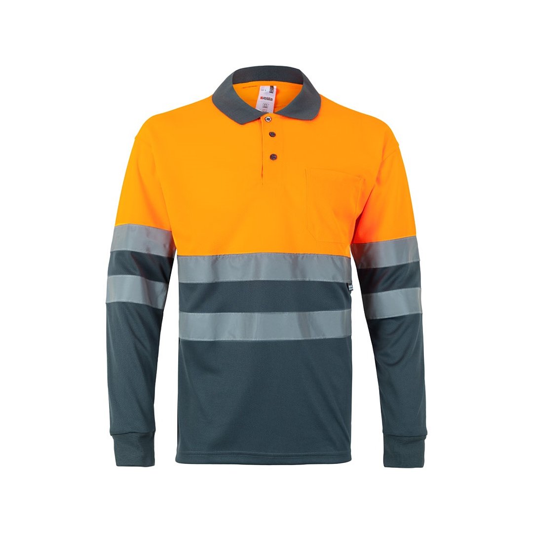 Zweifarbiges Poloshirt im Bird-Eye-Design (160g/m²) mit langen Ärmeln, aus Polyester (100%) Steivia