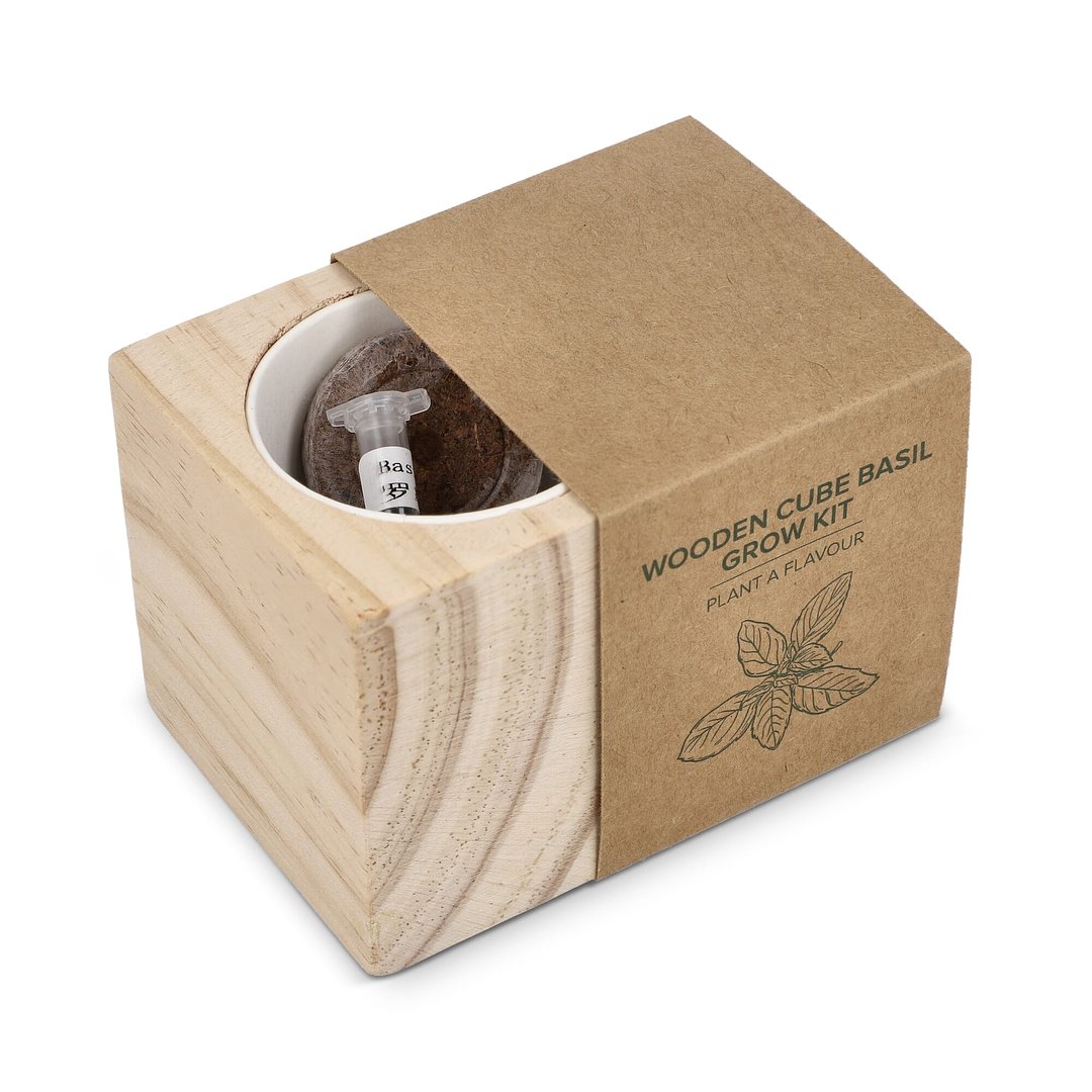 Holzpflanzgefäß-Set – Basilikum Vrendrin