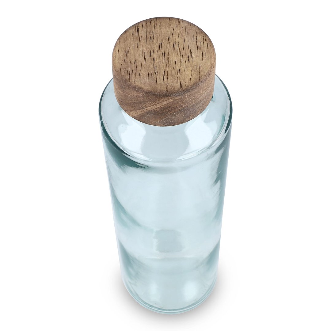 Recycelte Glaswasserflasche ReuuZ mit Holzverschluss 650 ml Frileel