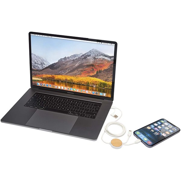 150 cm 5-in-1 Kabel aus recyceltem Kunststoff für Datenübertragung und 27W Schnellladung mit Bambusdetails - Aninan