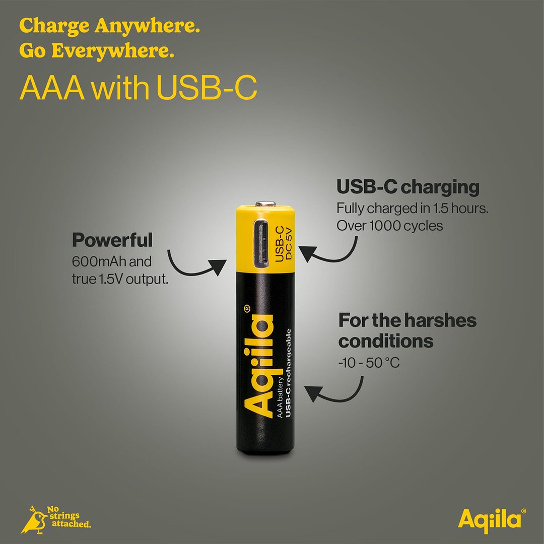 Wiederaufladbare USB-C-Batterien AAA 600 mAh, 4er-Pack Bendritla
