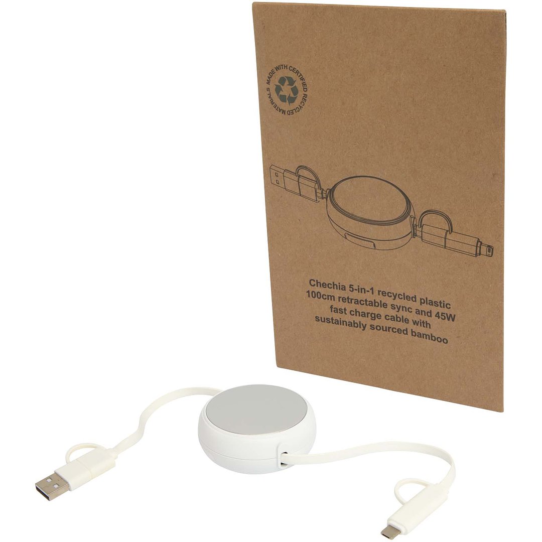 100 cm 5-in-1 Kabel aus recyceltem Kunststoff und Aluminium, einziehbar, für Datenübertragung und mit 45W Schnellladung - Merverdy