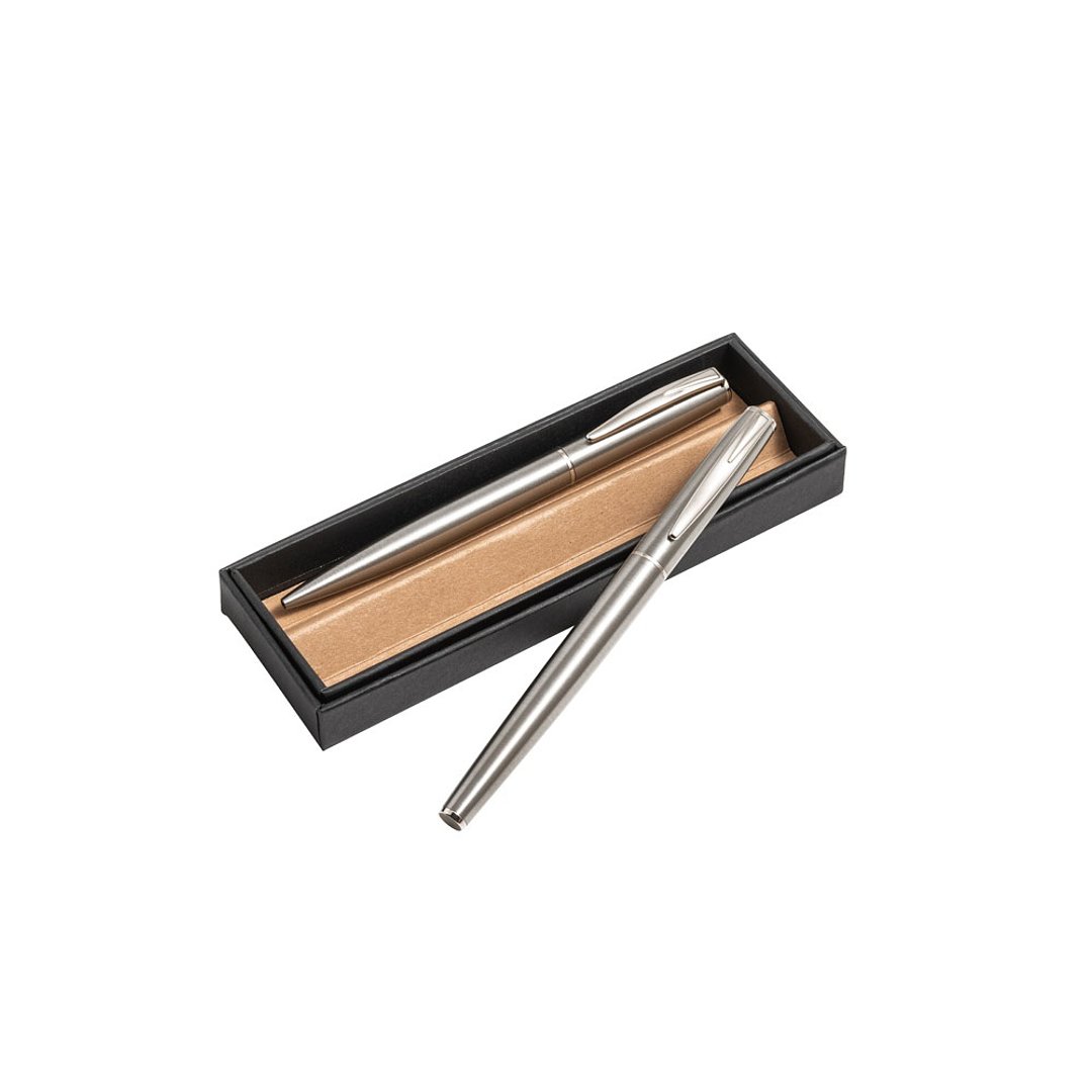 Roller- und Kugelschreiberset aus 53% recyceltem Edelstahl Lütholdin