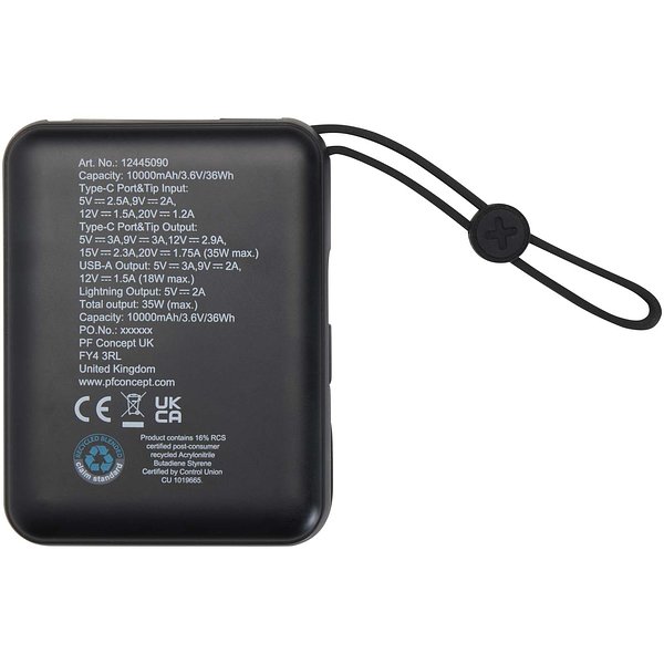 35 W 10.000 mAh Tablet Powerbank mit integriertem Typ-C-Kabel aus recyceltem Kunststoff - Ylanin