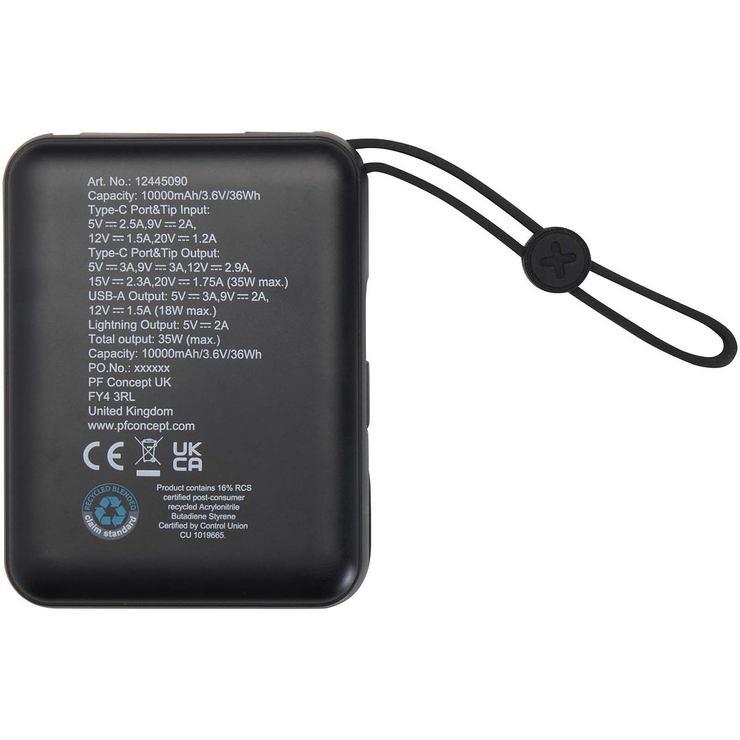 35 W 10.000 mAh Tablet Powerbank mit integriertem Typ-C-Kabel aus recyceltem Kunststoff - Ylanin