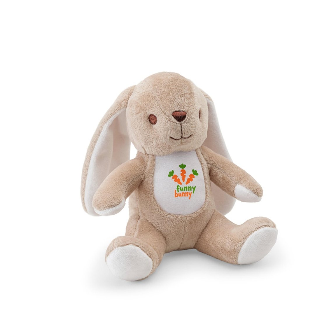 Plüschtier aus Polyester in Form eines Hasen, mit Stoff, der sich zur Personalisierung eignet Duregi