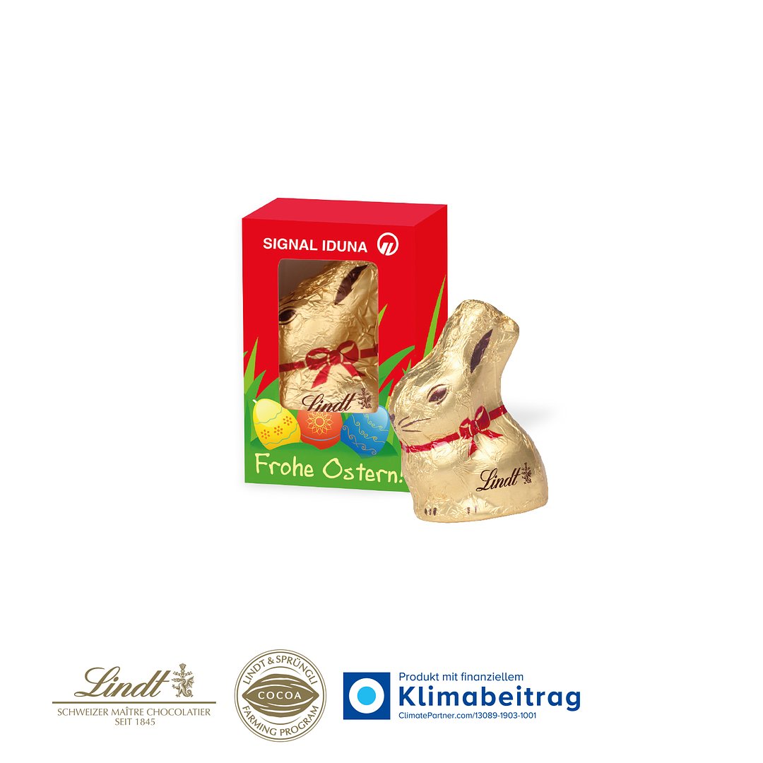 Werbekartonage mit Goldhase von Lindt, 10 g