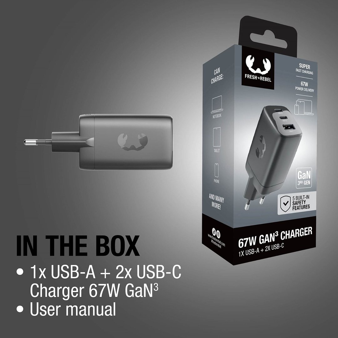 67W Laptop-Ladegerät GaN USB-C und USB-A Stineth