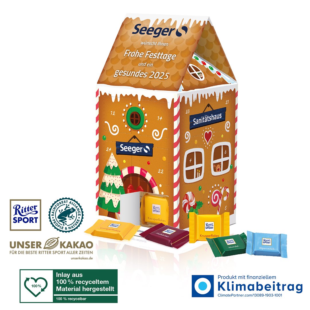 Adventskalender-Haus „XL“ mit Ritter SPORT Schokolade